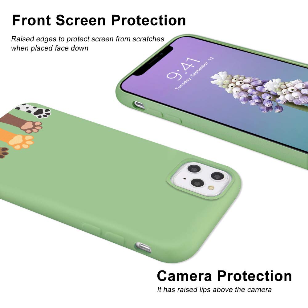 JOYLAND Mustard Green Silicone Case for iPhone 12 Mini - Cute Cat & Dog Paws Pattern, Flexible Soft TPU Bumper Cover | Perfect for Everyday Use, Gift Giving & Pet Lovers
