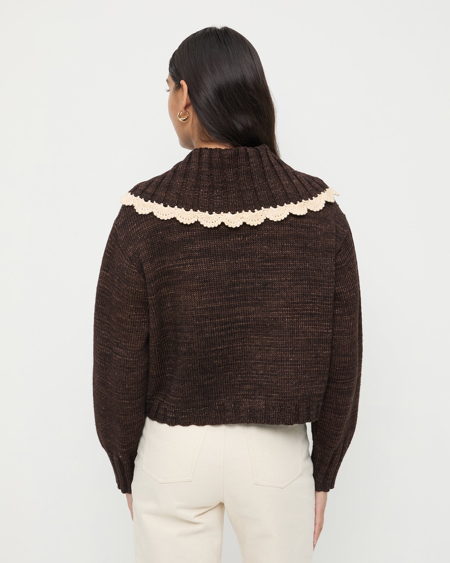 Stylish Lo Brown Cream Collared Cardigan for Women - Perfect for Fall Layering & Casual Outfits