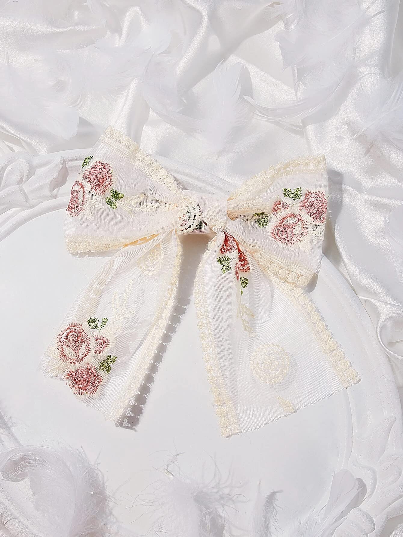 Elegant Lace Hair Bow Clip for Women & Girls - Double Layer Spring Hair Barrettes, Floral Hair Accessories for Weddings, Parties & Daily Styling