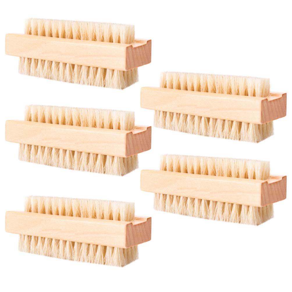 KESYOO 5-Piece Double-Sided Nail Cleaning Brush Set - Wooden Handle Hard Bristle Brushes for Fingernails, Pedicure, Home & Kitchen Cleaning (Groove Type) - Perfect for Salon, Spa, Manicure & Household Cleaning Tasks