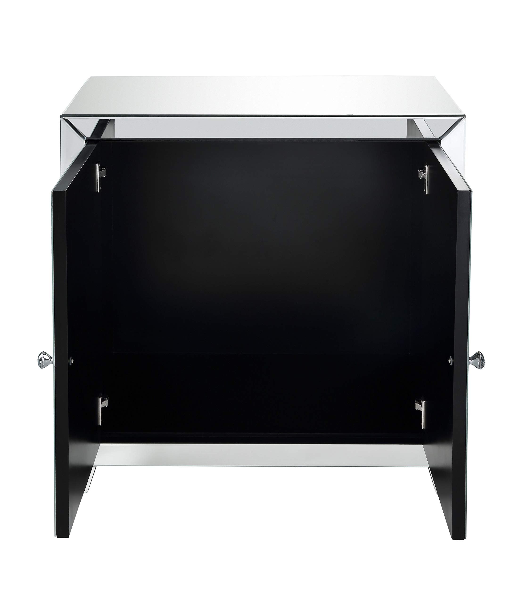 Benjara Silver Storage Cabinet with Mirror Trim & X-Shape Design - Perfect for Bedroom, Bathroom, or Entryway Organization