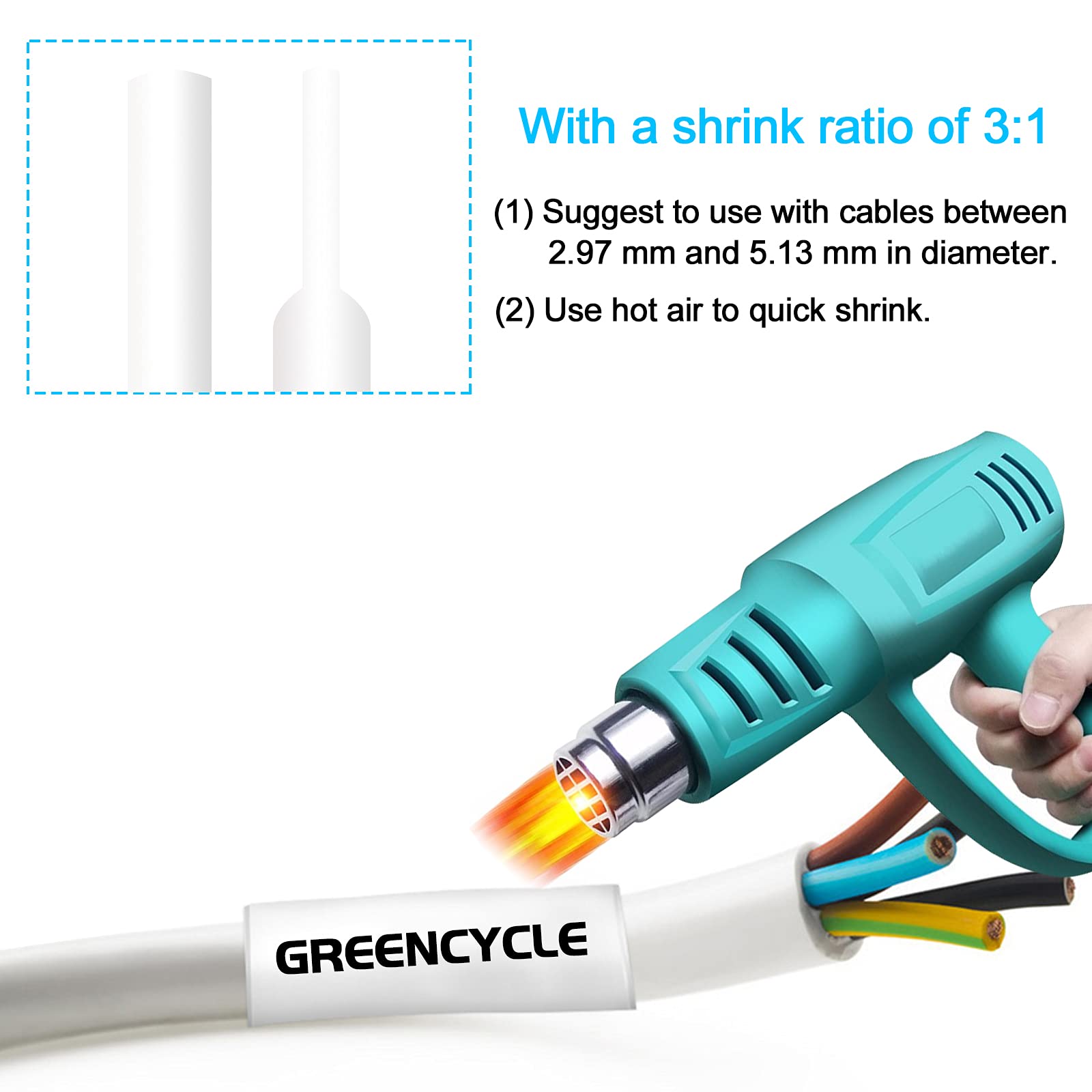 GREENCYCLE Compatible Dymo 18055 Heat Shrink Label Tape - 1/2 Inch (12mm) x 5ft (1.5m) - Works with DYMO Rhino 5200 4200 3000 5000 6000 Label Makers - Black on White (20 Pack) - Perfect for Industrial Labeling, Cable Marking & Electrical Wiring Organization
