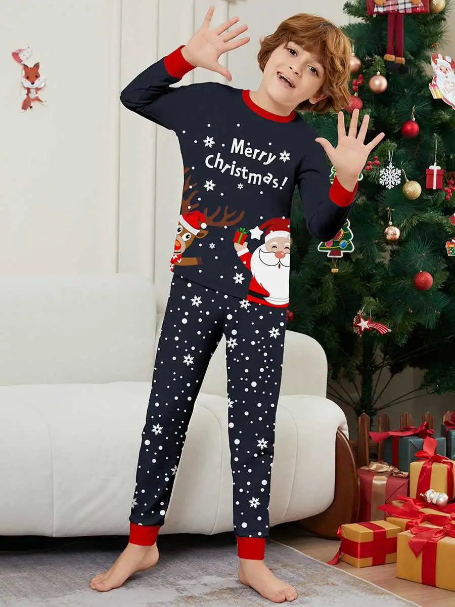 Santa Claus Reindeer Christmas Matching Family Pajamas Set - Cozy Holiday Pjs for Family Photos & Christmas Morning