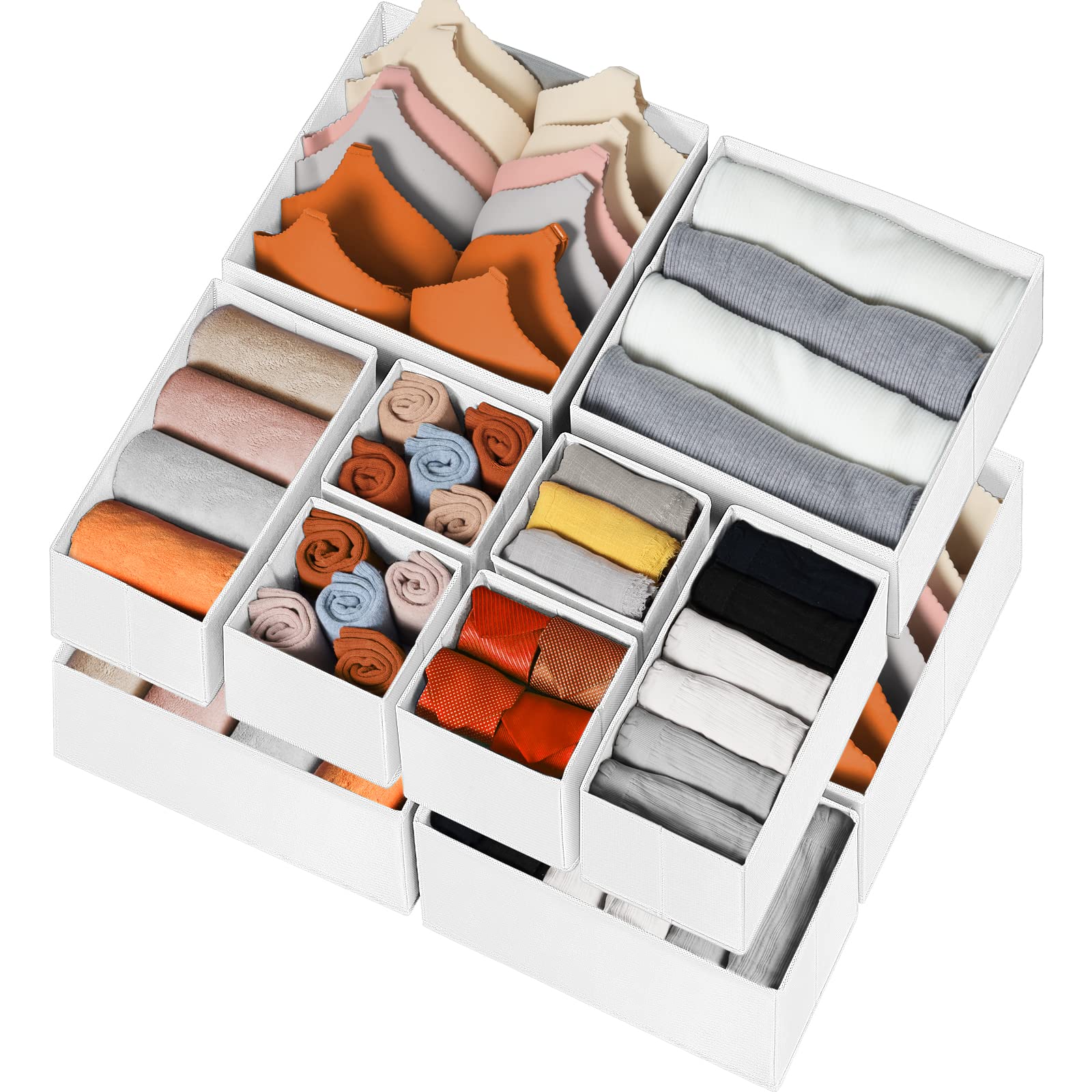 12-Pack Criusia Fabric Drawer Organizers for Clothes - Baby Clothes, Socks, Underwear & Bras Storage - Dresser Drawer Dividers for Nursery & College Dorm Organization - Perfect for Closet, Dresser & Small Space Storage
