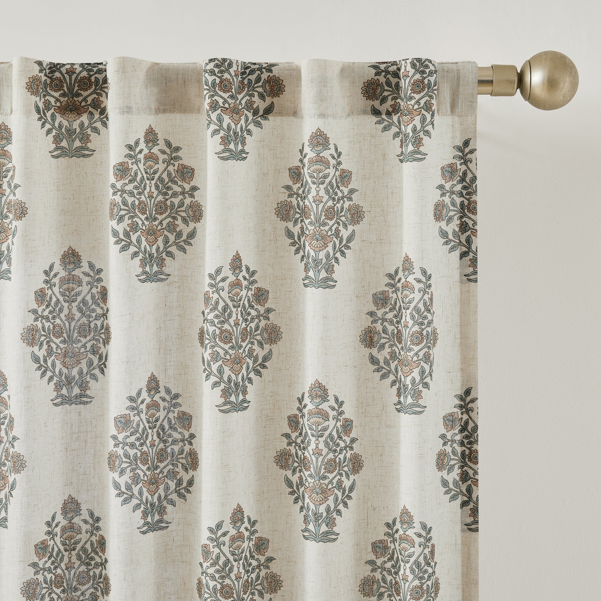 Sofia Flower Block Bouquet Linen Textured Window Curtain Panels - Blackout Drapes for Living Room, Bedroom & Nursery - Elegant Floral Print Home Decor
