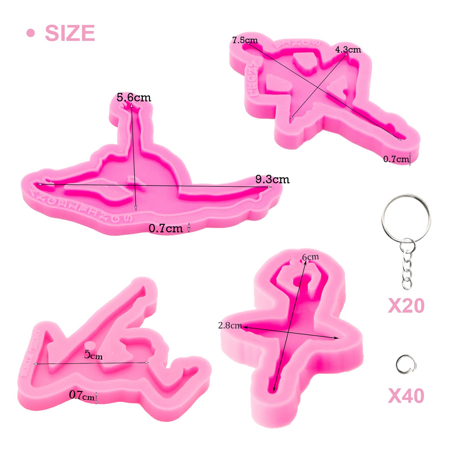 64Pcs Epoxy Resin Molds Kit with 4 Dancing Shape Silicone Molds - DIY Keychain, Backpack Pendant & Jewelry Making Supplies for Resin Casting, Polymer Clay & Craft Projects - Perfect for Gifts, Home Decor & DIY Accessories