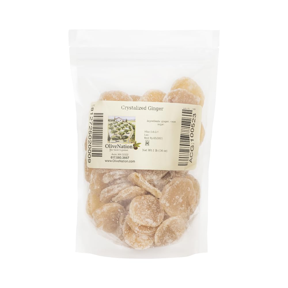 Premium OliveNation Crystalized Ginger Slices - Sweet & Spicy Candied Ginger, Kosher, Gluten-Free, Vegan (10 lbs Bulk) - Perfect for Baking, Snacking & Holiday Treats