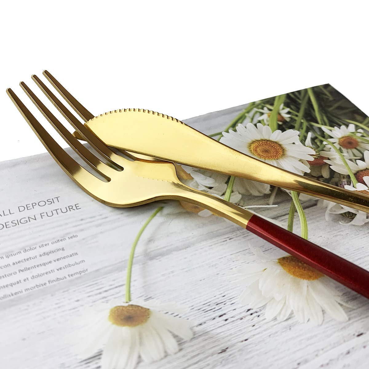 Premium 30-Piece Stainless Steel Flatware Set - Red Gold Silverware with Satin & Mirror Finish - Dishwasher Safe Cutlery Set for Home, Restaurant & Dinner Parties - Elegant Tableware for Weddings, Holidays & Formal Dining