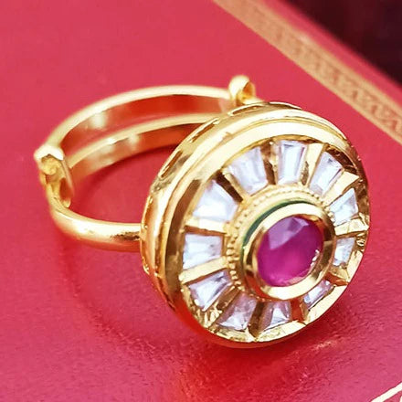 Exquisite Gold Plated Royal Kundan Beaded Ring - Elegant Indian Jewelry for Women | Perfect for Weddings, Parties & Special Occasions
