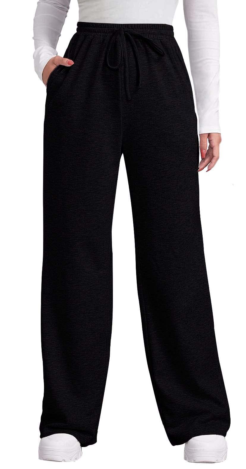 OFEEFAN Women's Fall & Winter Sweatpants with Pockets - Elastic Waist Wide Leg Drawstring Pants (S-XXL) for Casual Wear, Lounge & Outdoor Activities
