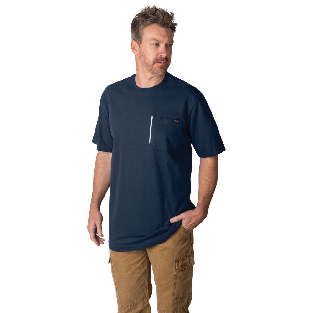 Walls Men's Grit Heavyweight Short Sleeve Work Shirt - Durable Cotton Workwear for Construction & Outdoor Jobs - Navy Blue