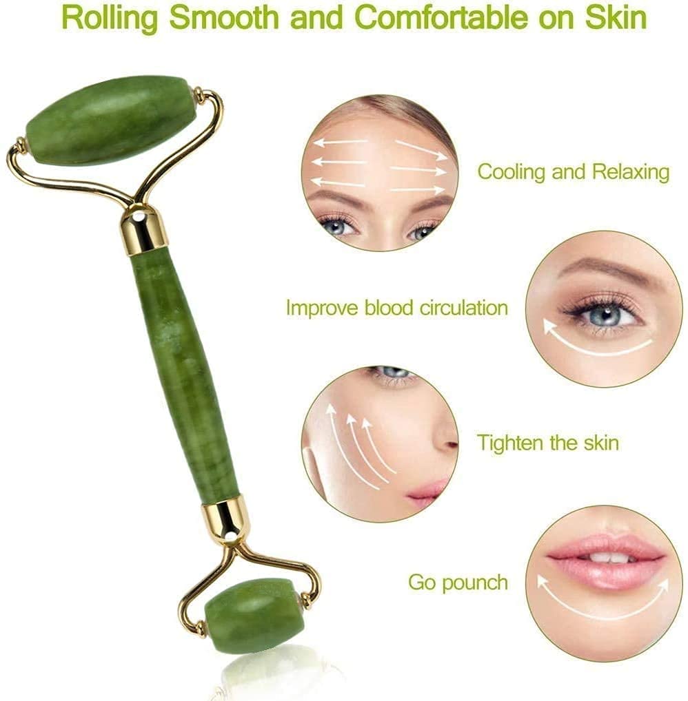 Premium Jade Roller & Gua Sha Set - Natural Facial Massage Tools for Skin Care, Anti-Aging, Wrinkle Reduction - Relaxing Face, Eye & Neck Massager for Glowing Skin - Perfect for Daily Skincare Routine & Spa Day at Home