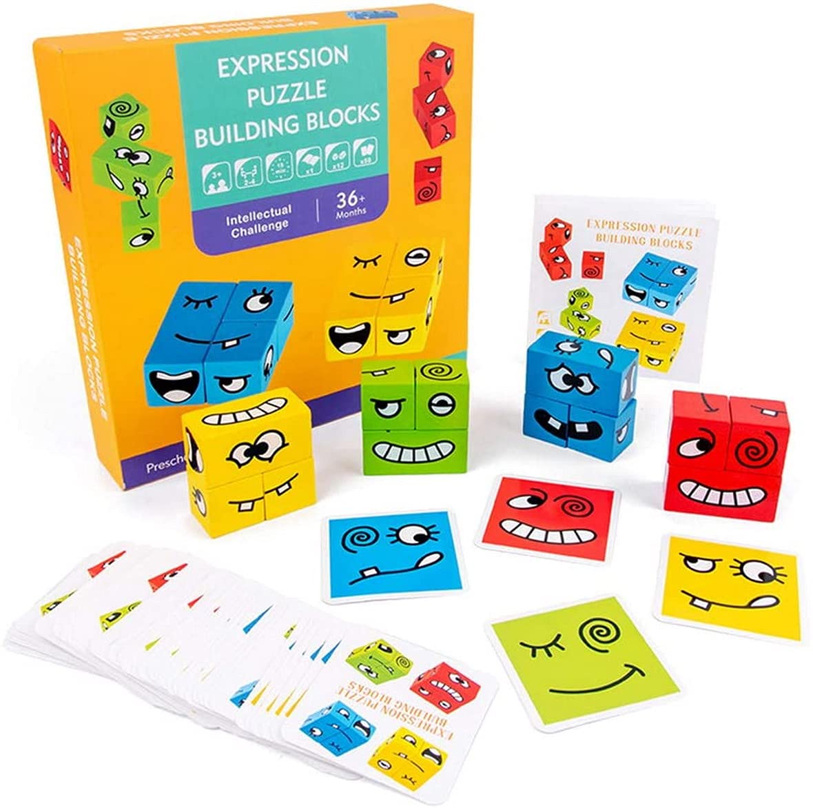 Wooden Jigsaw Puzzles for Kids Ages 3-5 - Educational Building Blocks Toy with Magic Cube Face Patterns - STEM Learning Matching Game for Toddlers | Perfect for Preschool Classroom, Birthday Gifts & Family Game Night