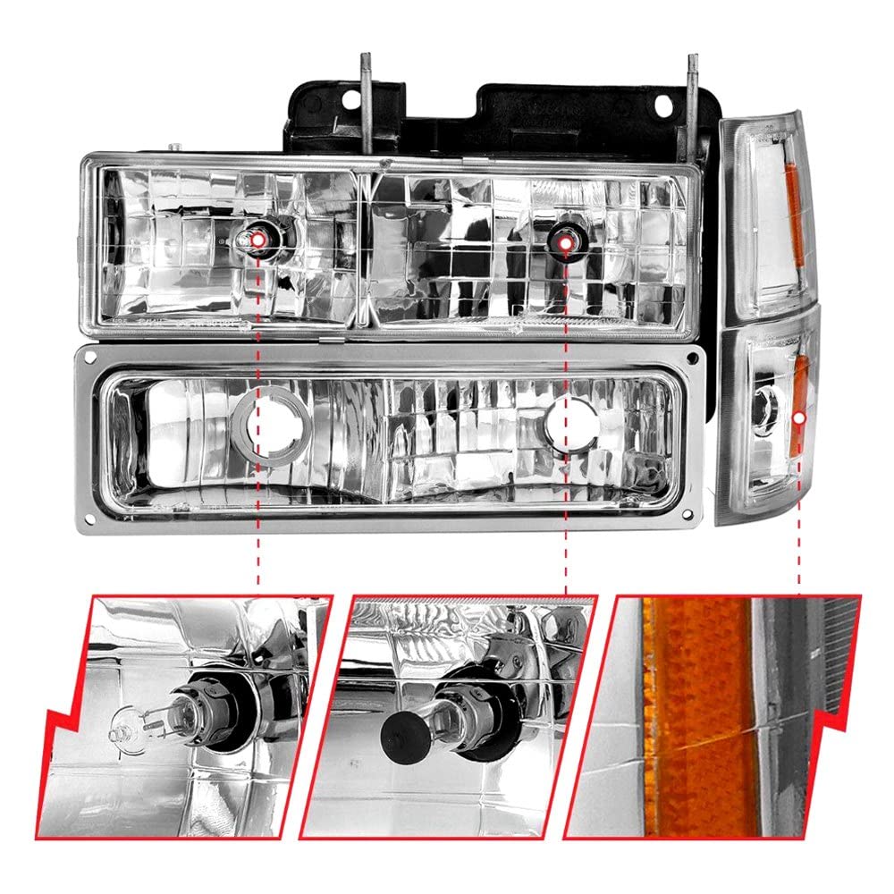 Anzo USA Crystal Clear Headlights for 88-98 Chevy C1500 - Chrome Housing with Integrated Turn Signal & Side Marker Lights (111506) - Perfect for Truck Restoration & Night Driving Safety