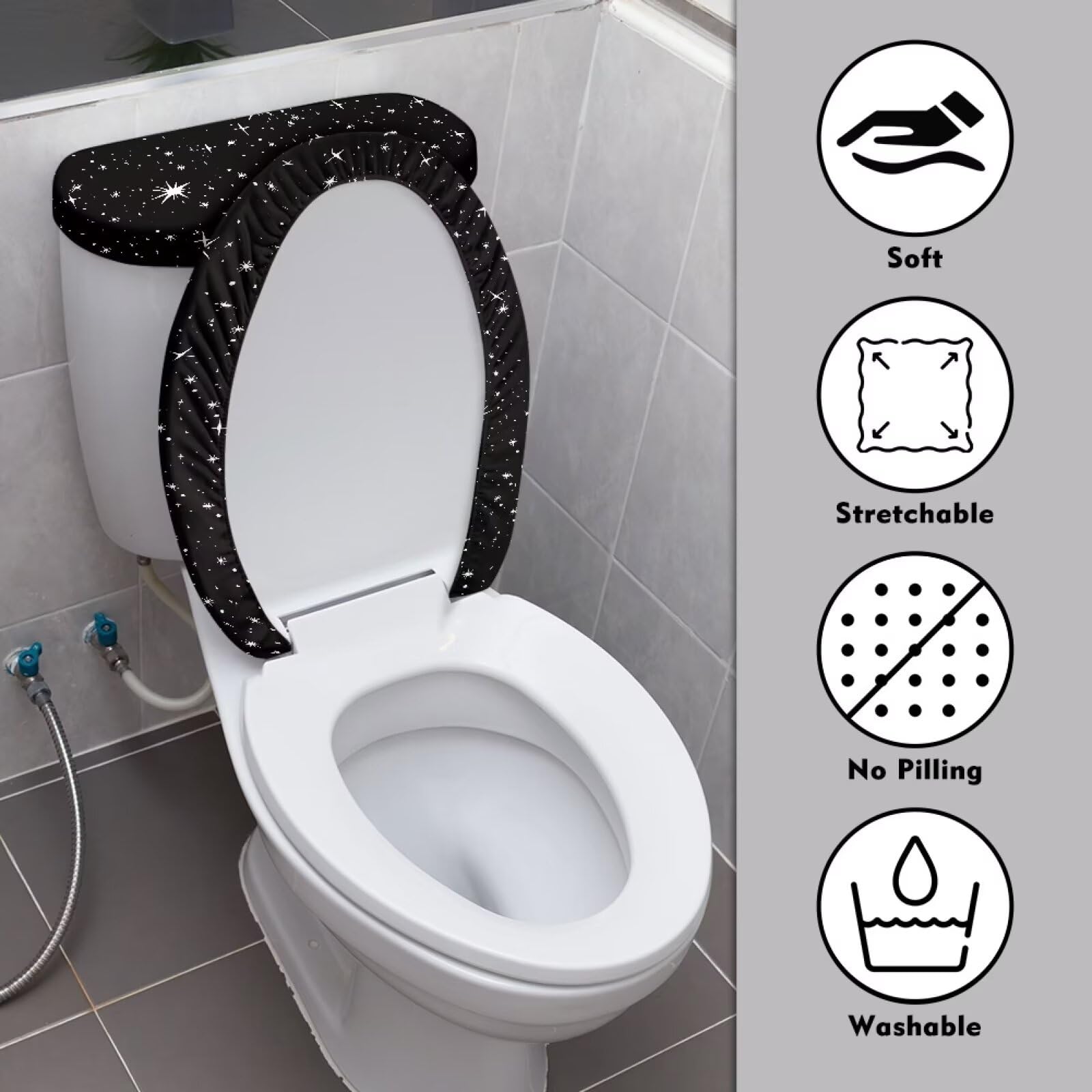 Gothic Sun Moon Toilet Lid Cover & Tank Cover Set - Soft Plush Bathroom Decor for Most Toilets - Perfect for Halloween, Gothic, and Fantasy Themed Bathrooms