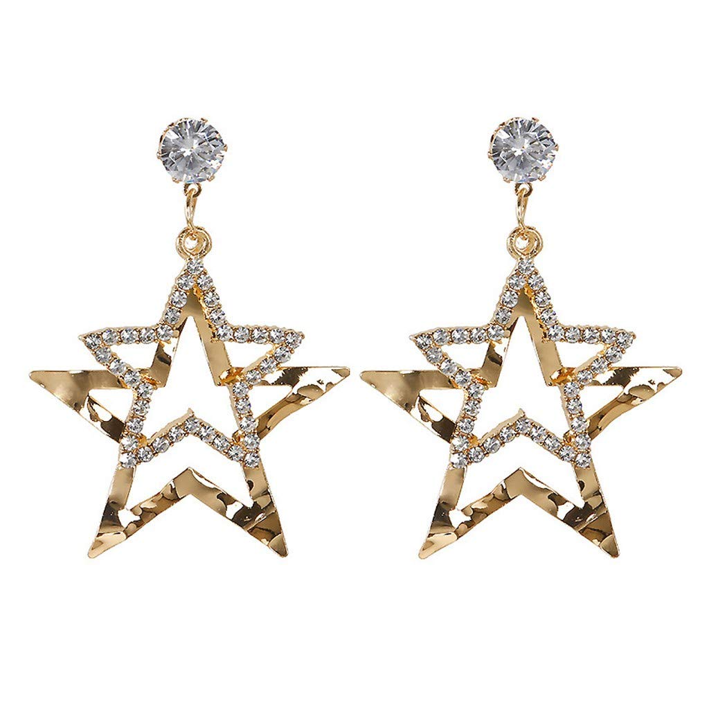 Luxury Alloy Hollow Star Drop Earrings for Women - Elegant Dangle Wedding Jewelry Set, Perfect Gift for Girls, Party & Special Occasions | Crystal Accent Everyday Wear & Evening Events