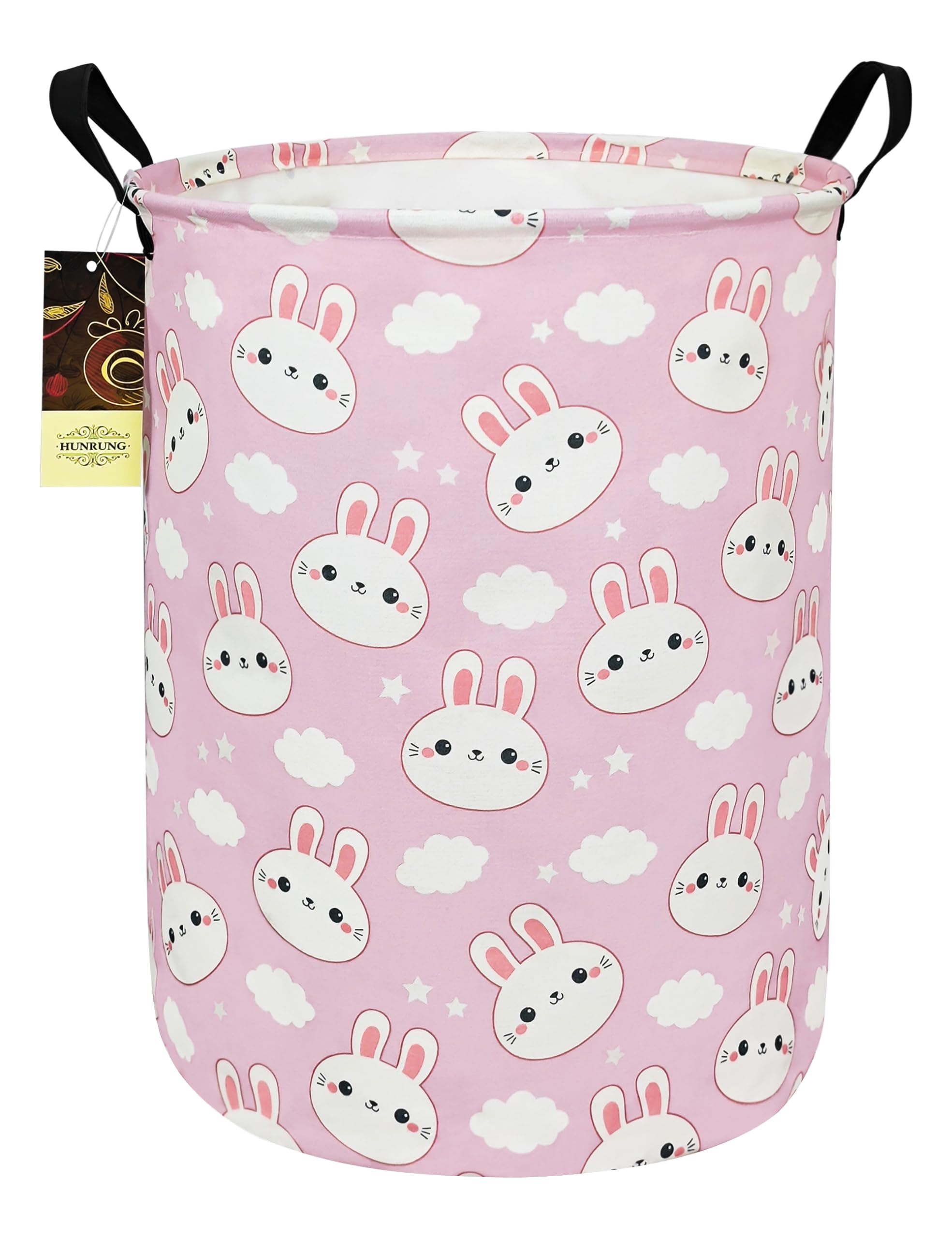 HUNRUNG Large Collapsible Laundry Hamper - Waterproof Canvas Fabric Storage Basket for Dirty Clothes & Toy Organizer - Lightweight Portable for College Dorms, Kids Room, Nursery (Cute Rabbit Design) - Perfect for Laundry, Closet Organization & Playroom Storage