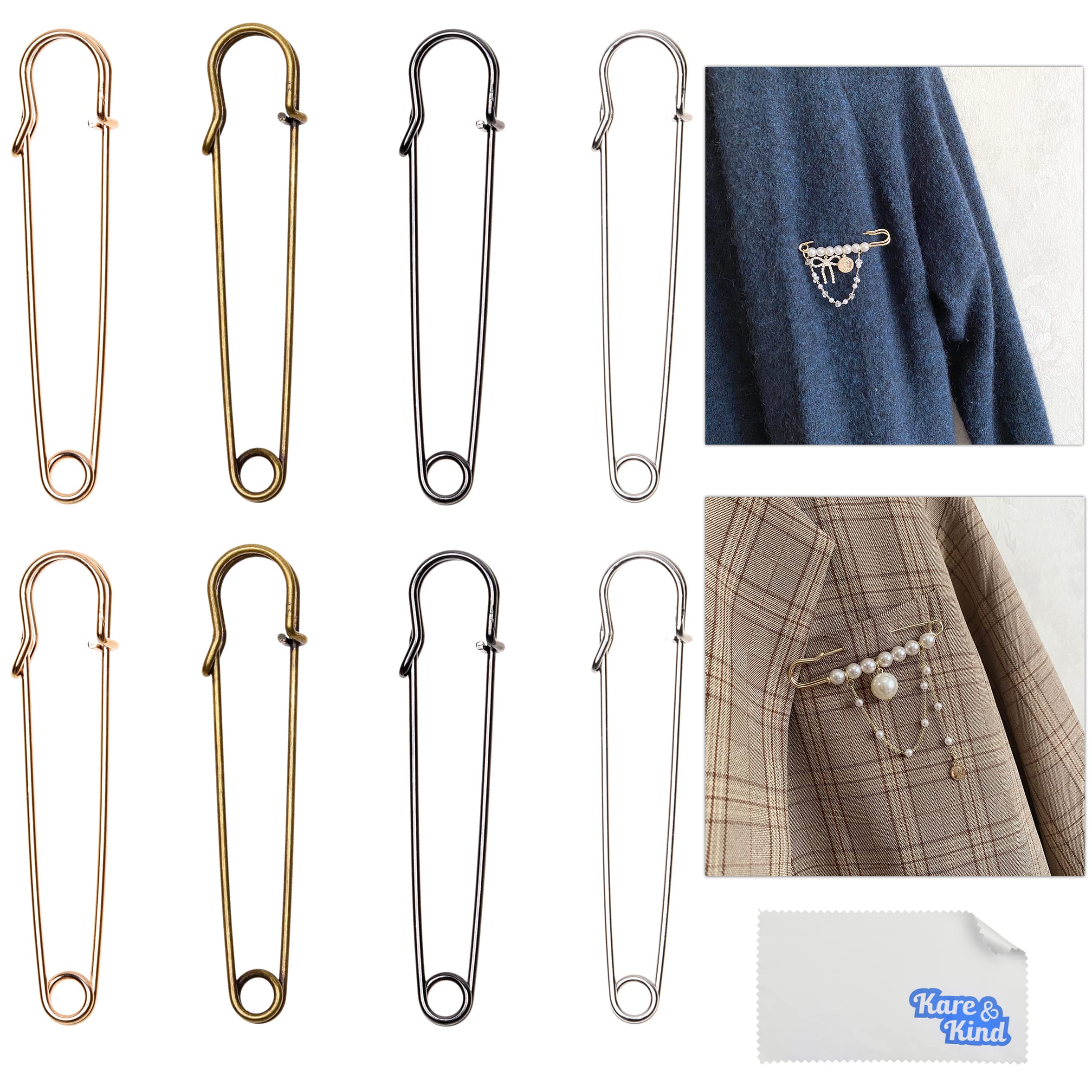 8X Extra Large Metallic Safety Pins - 4