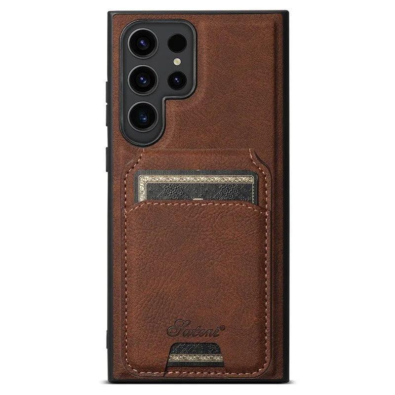 Samsung Galaxy S24 Vegan Leather Magnetic Card Holder - Slim Wallet for Credit Cards & ID - Perfect for Travel, Work, and Everyday Use