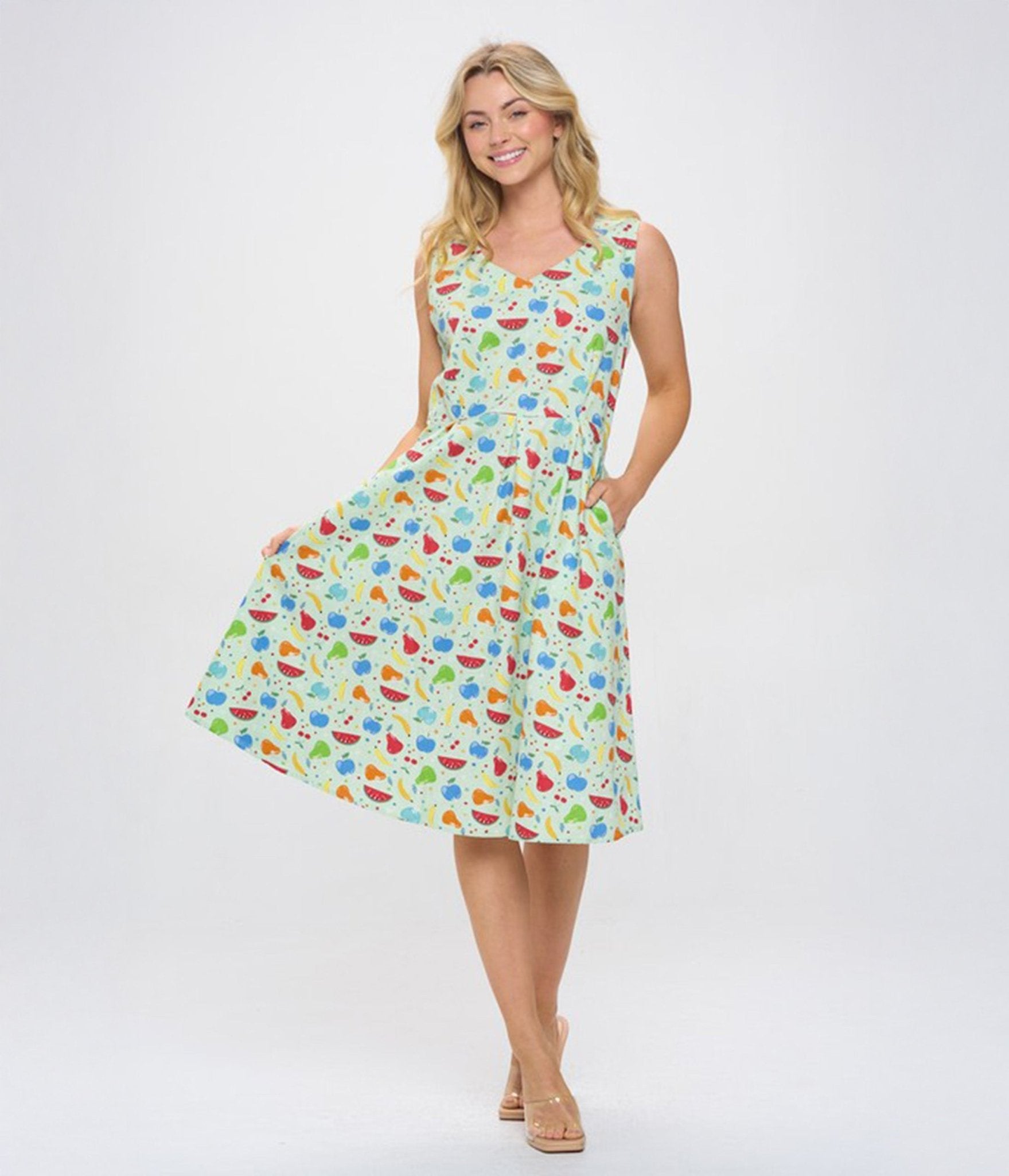 Stylish Multicolor Fruit Print Cotton Swing Dress - Perfect for Summer Outings, Beach Vacations & Casual Wear