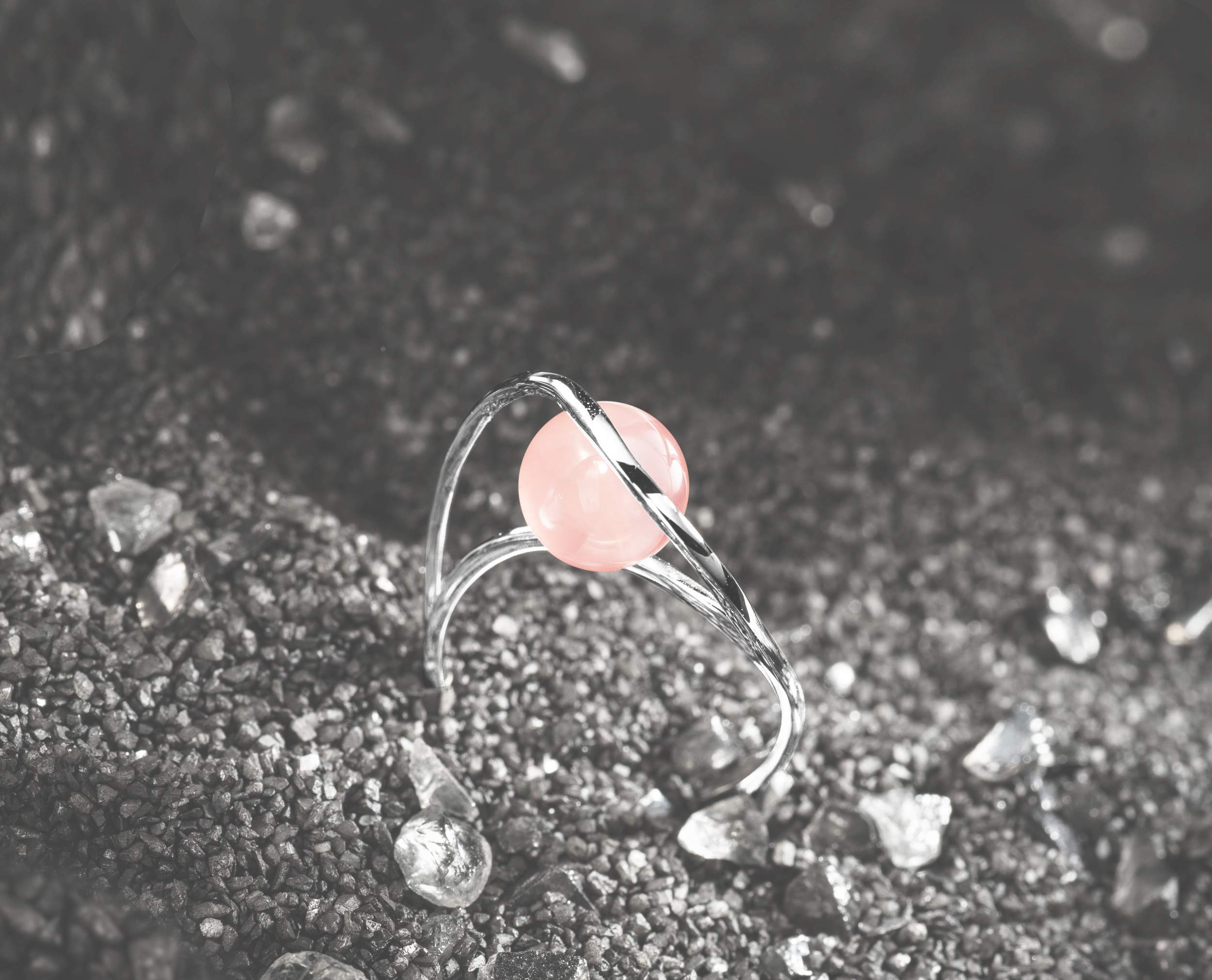 Majade 14K White Gold Rose Quartz Engagement Ring – Handmade Pink Crystal Gemstone Wedding Band, Non-Diamond Alternative Ring for Proposals, Anniversaries & Special Occasions