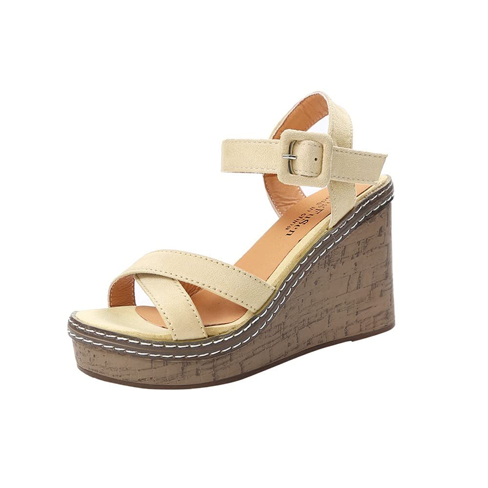Women's Wedge Sandals with Criss Cross Straps - Open Toe Platform Heels for Dressy Occasions | Perfect for Summer Outfits, Beach Weddings & Casual Chic Looks