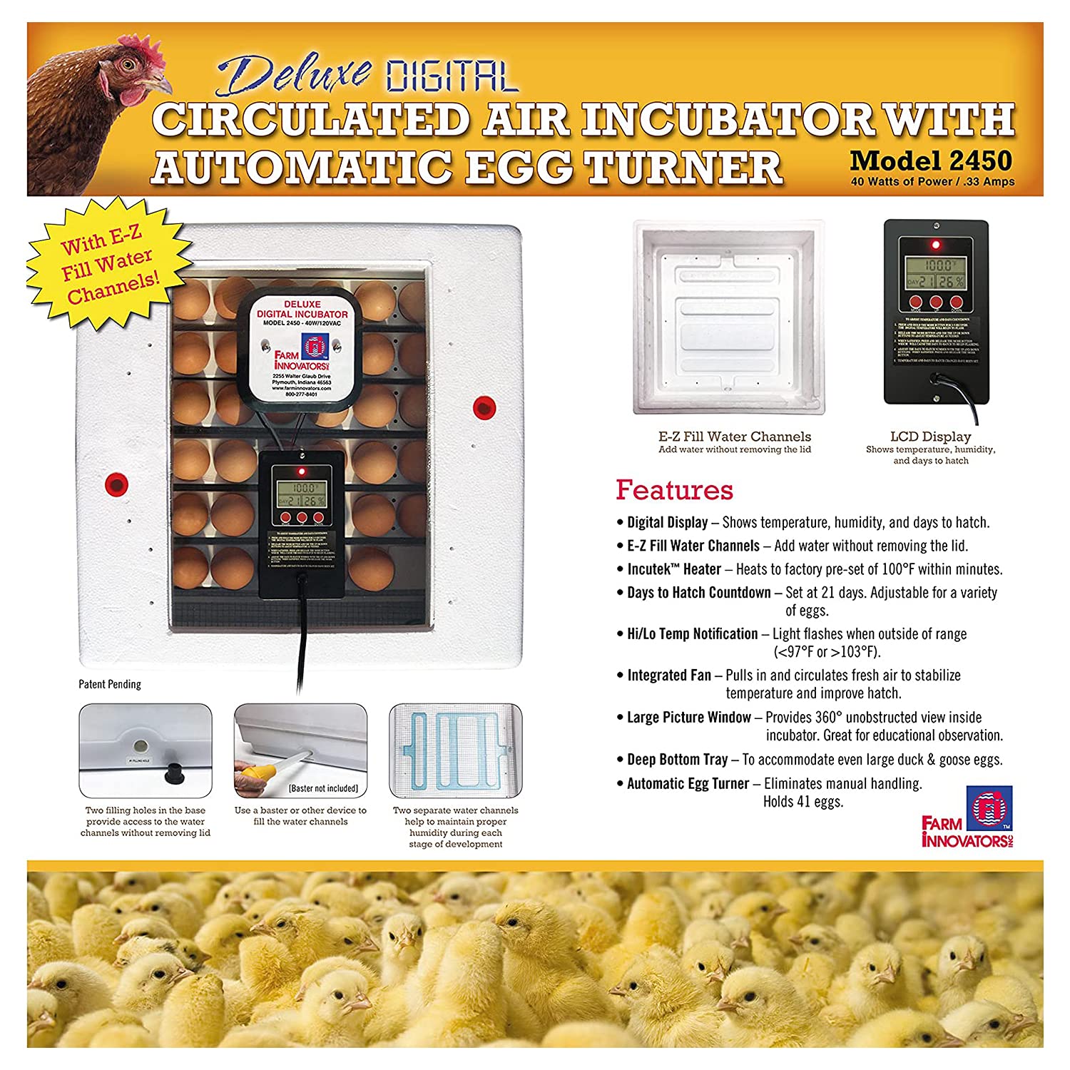 Farm Innovators 2450 Digital Heated Egg Incubator with Automatic Turner - 41 Egg Capacity, Circulated Air System for Optimal Hatching (2-Pack, White) | Perfect for Poultry Farmers, Backyard Chicken Keepers & Egg Hatching Projects