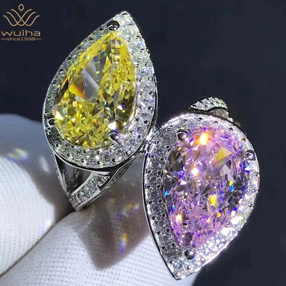 WUIHA 925 Sterling Silver 3EX Pear Cut 8CT VVS D Color Moissanite Engagement Ring for Women - Luxury Wedding, Anniversary & Party Jewelry Gift