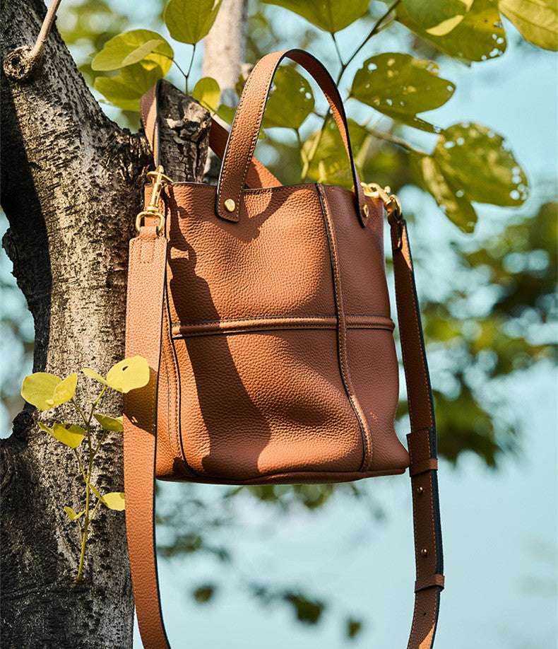 Stylish Leather Bucket Bag for Women - Fashionable Crossbody Shoulder Handbag - Perfect for Work, Travel & Everyday Use