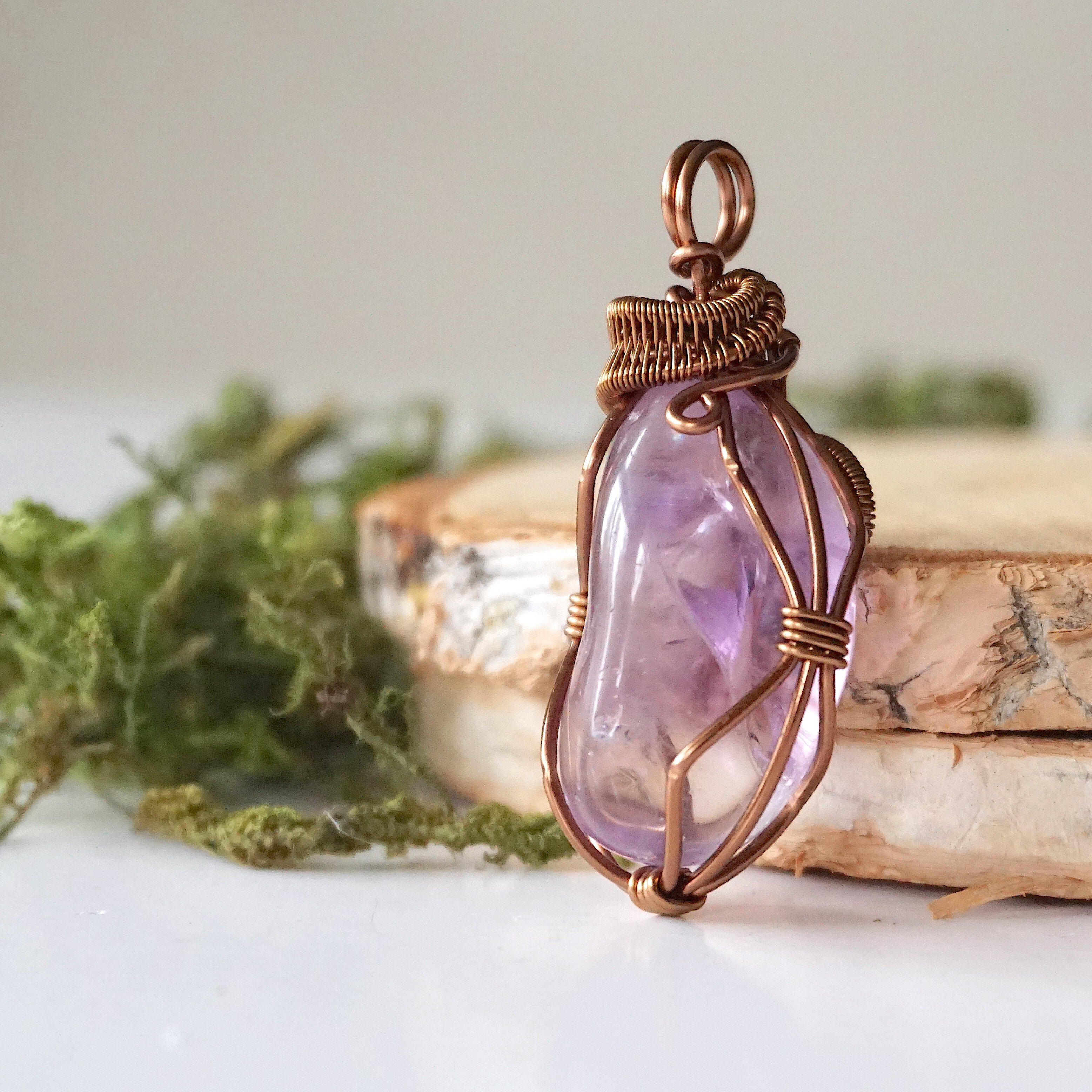 Natural Amethyst Pendant Necklace in Antique Bronze - Elegant Healing Crystal Jewelry for Women, Gift for Her, Perfect for Meditation, Yoga & Spiritual Practices