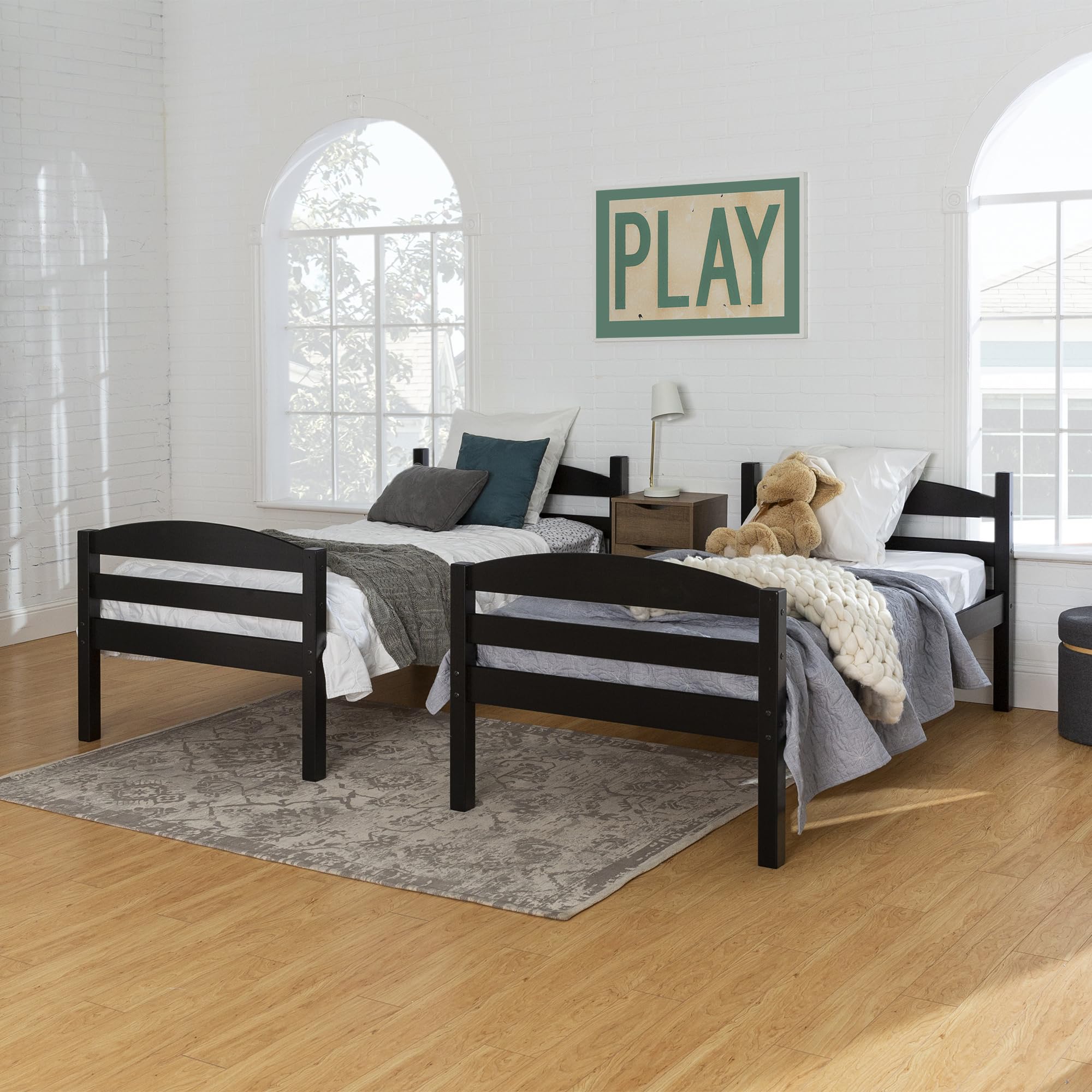 Walker Edison Della Twin-Over-Twin Bunk Bed Frame - Sturdy Metal Construction, Twin Size, Black - Perfect for Kids' Bedrooms, Dorm Rooms & Space-Saving Solutions