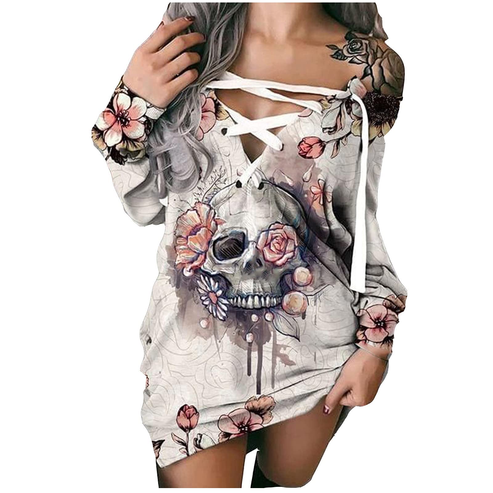Women's Off-Shoulder Strappy Print Long Sleeve Sweater Dress - Fashion Casual Tops for Women - Perfect for Date Night, Office Wear & Fall Outfits