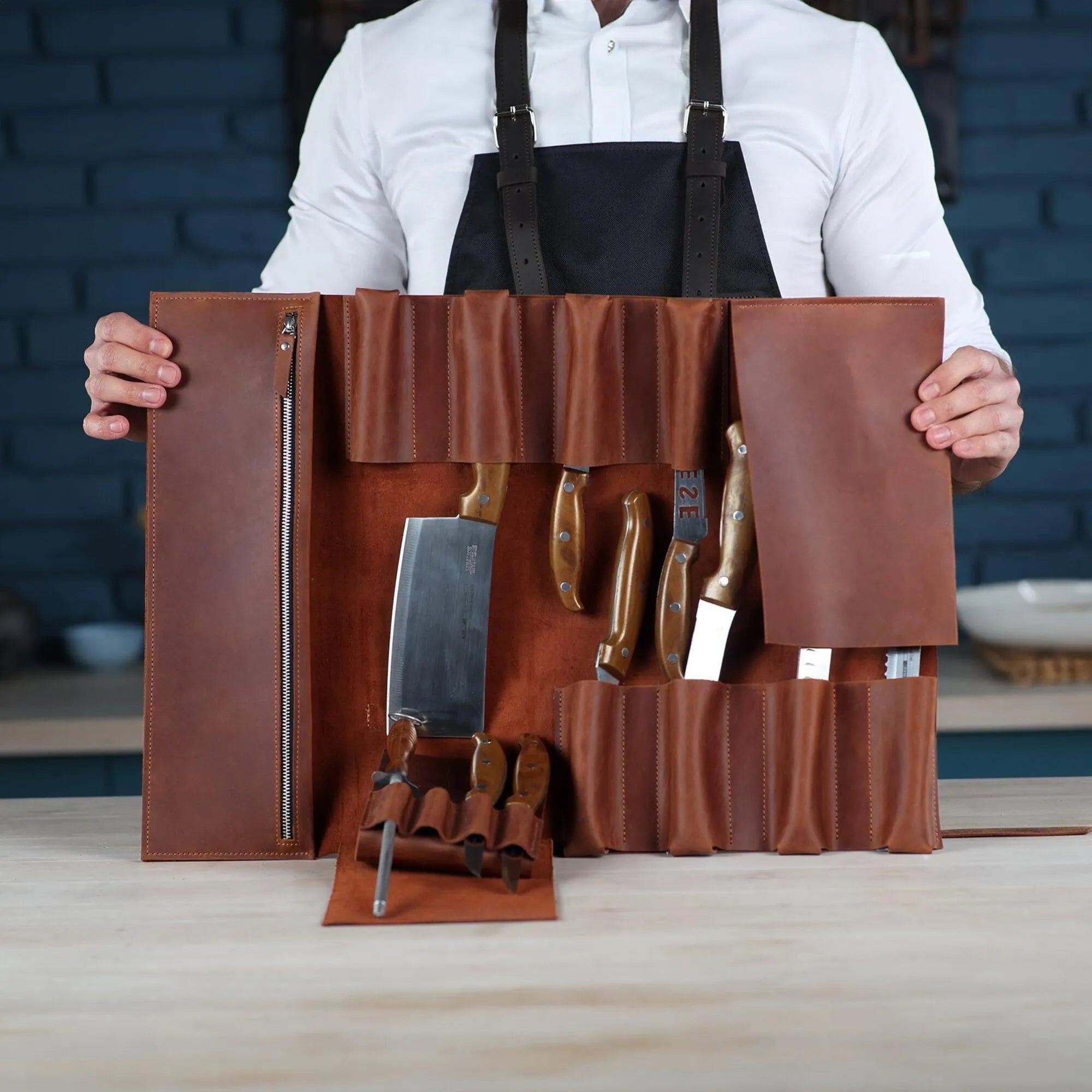 Premium Leather Knife Roll for Chefs & Butchers - Durable Professional Knife Storage Case with 12 Slots - Perfect for Kitchen, Camping & Culinary Gifts