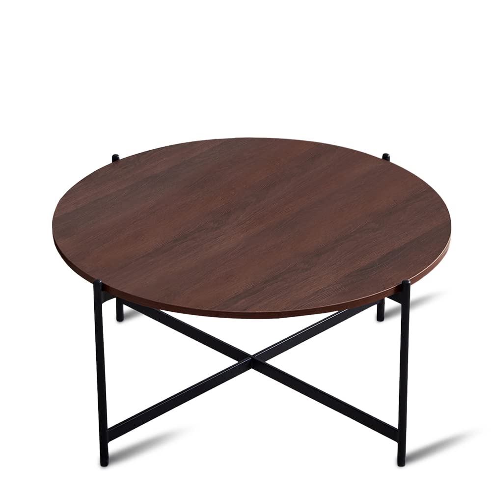 Kepooman Round Coffee Table with Marble Top - X-Shaped Base Snack Table for Living Room & Dining Room - Modern Side Table (Black/Marble) | Perfect for Small Spaces, Coffee Dates & Home Decor