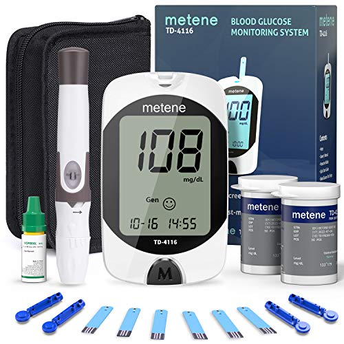 Metene TD 4116 Blood Glucose Monitor Kit with 100 Test Strips & 100 Lancets - Accurate Diabetes Testing for Home Use & Travel
