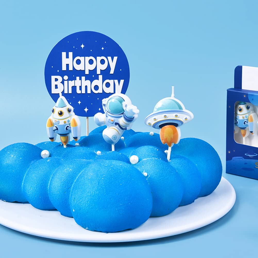 Spaceman Birthday Candles - Set of 3 Rocket & Astronaut Themed Candles for Birthday Parties, Baby Showers & Space-Themed Celebrations | Perfect for Cake Decorations & Kids' Space Adventures