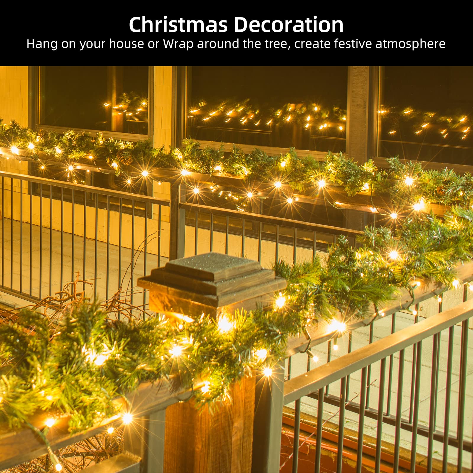 XMASHOME 19.6ft Green Wire Yellow String Lights - 100 Count Incandescent Christmas Lights for Indoor Outdoor Holiday Decorations, Party, Wedding, Garden & Patio Lighting