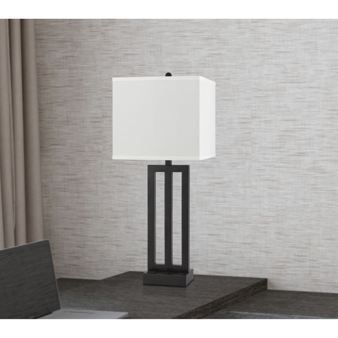 Cal Lighting Cachan Metal Night Stand Lamp - Modern Bedside Table Lamp with USB Port for Bedroom, Living Room & Office - Perfect for Reading, Working & Relaxing