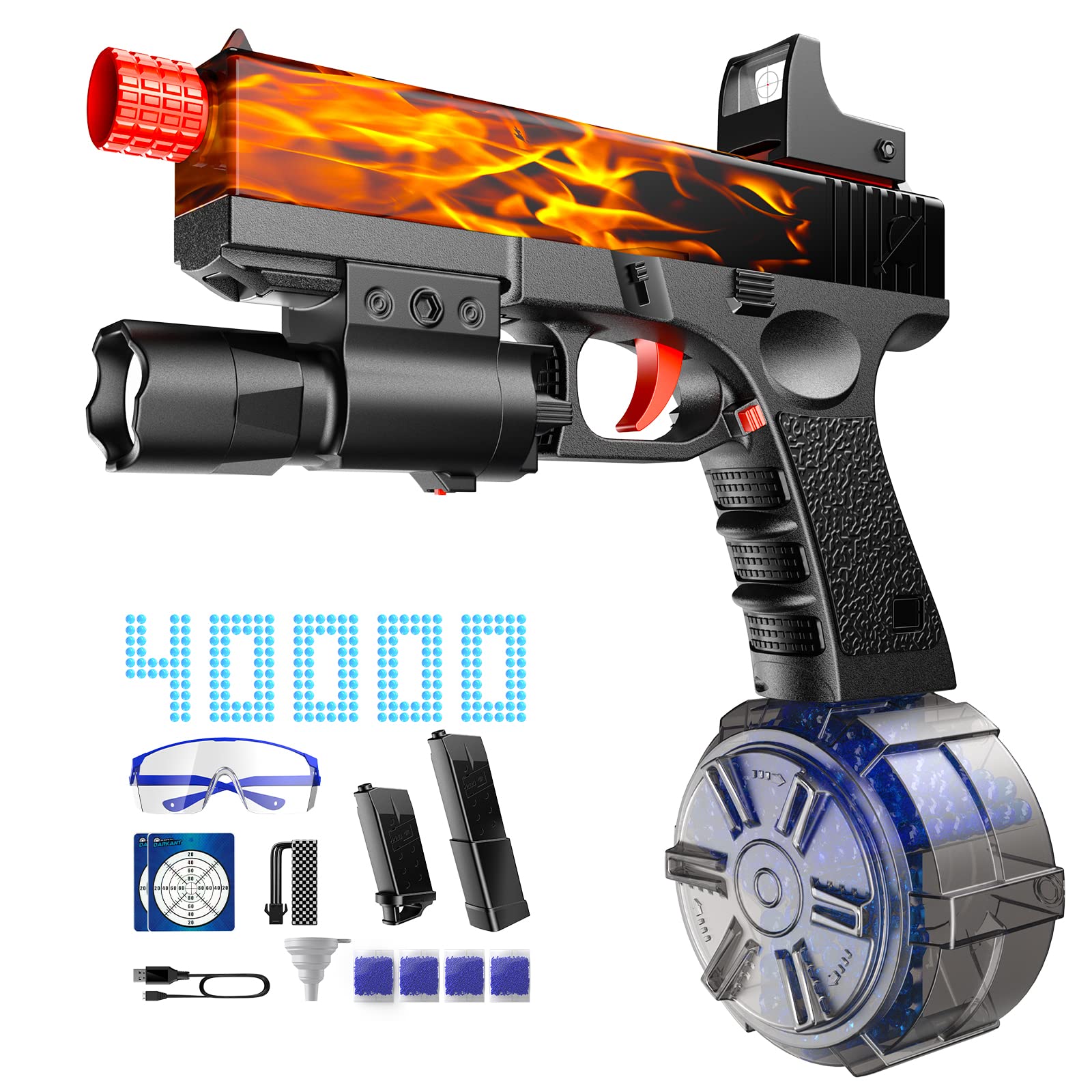 Navshot JM-X2 Gel Ball Blaster Splatter Gun - Full Auto & Manual Toy Pistol with 3 Clips, 40,000 Water Beads Ammo, Goggles & Quick Loader - TikTok Famous Orbeez Gun for Outdoor Games, Team Battles & Backyard Fun (Flammate)