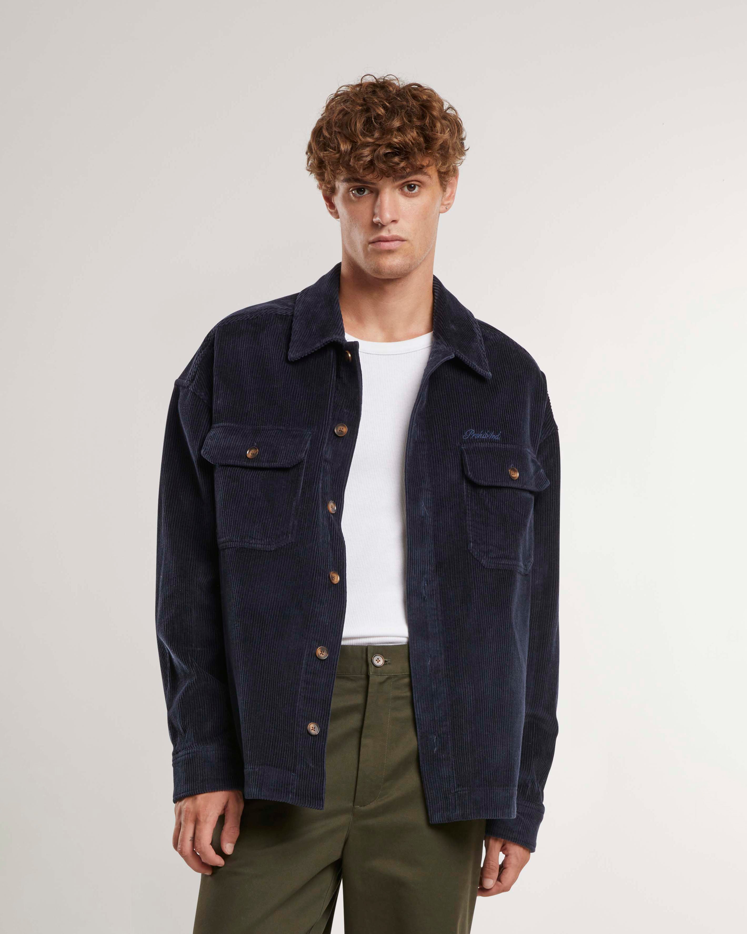 Men's Navy Corduroy Overshirt - Stylish Casual Jacket for Fall & Winter Layering | Perfect for Outdoor Activities, Work & Everyday Wear