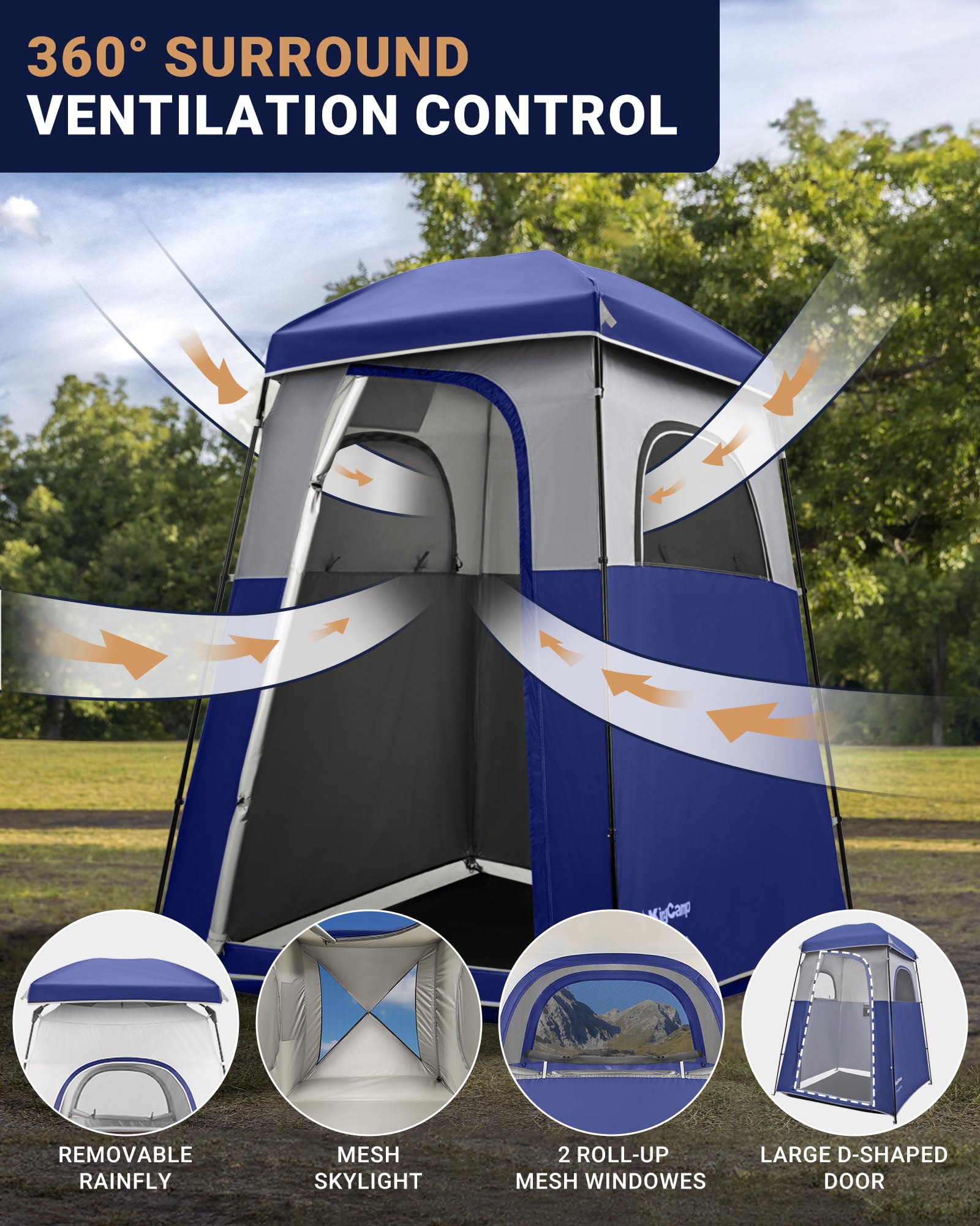 **KingCamp Luxury Camping Shower Tent with Shower Bag - 1 Room & 2 Room Privacy Shelter Toilet Tent for Outdoor Camping, Hiking & Travel**    *(Perfect for Camping Trips, Beach Outings, RV Adventures & Emergency Use)*