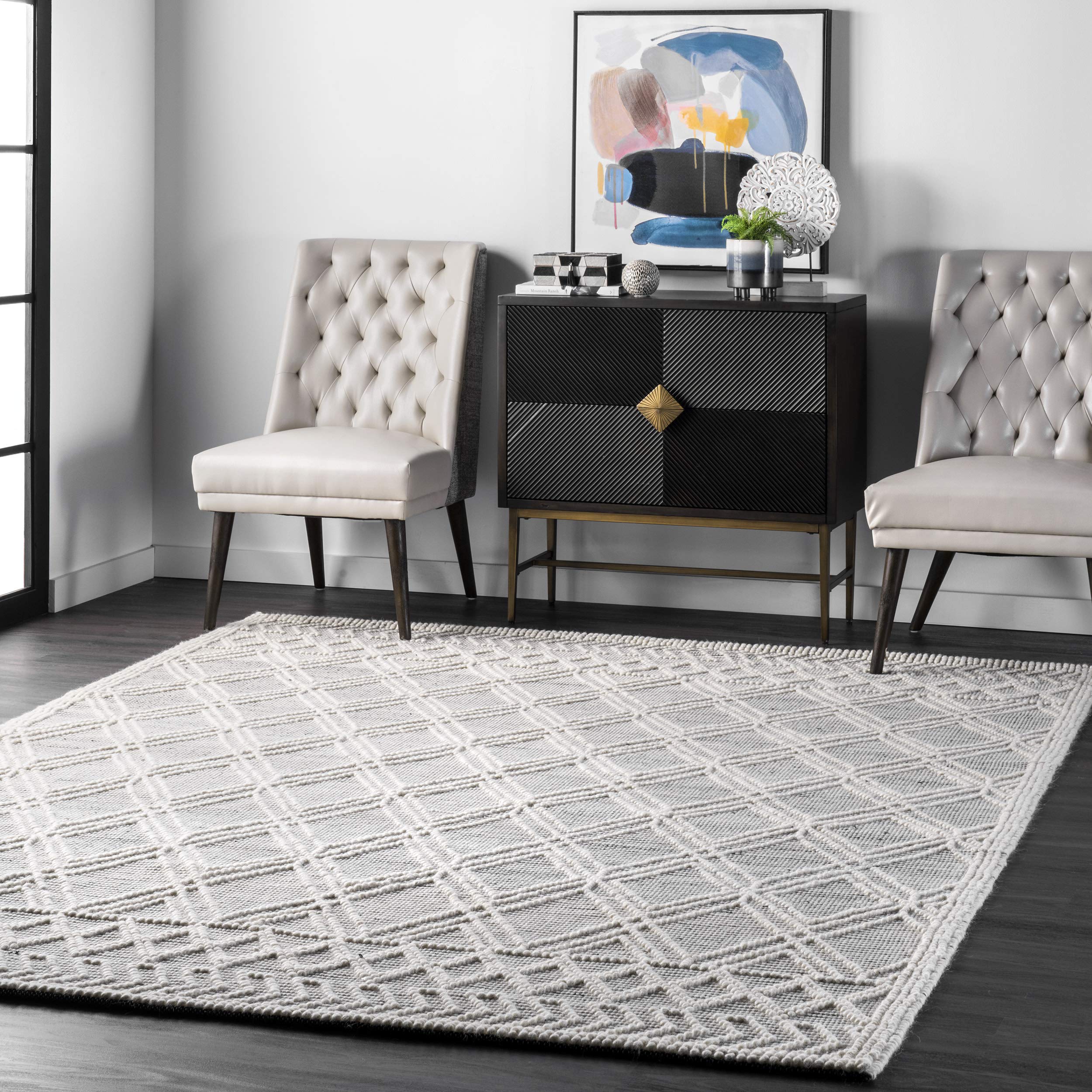 nuLOOM Natti Contemporary Trellis Accent Rug 3x5 Feet - Modern Geometric Gray Area Rug for Living Room, Bedroom, or Office Decor