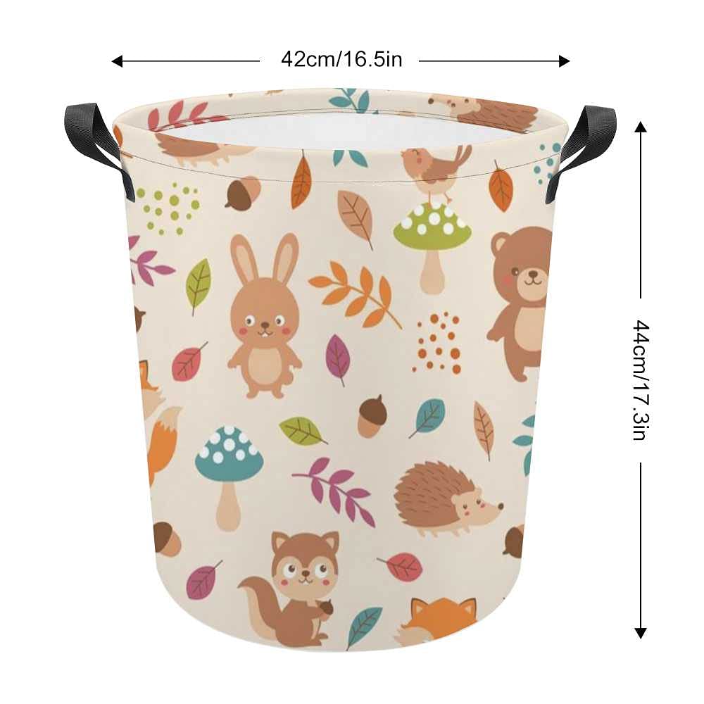 Waterproof Canvas Laundry Hamper Basket with Handles - Foldable Woodland Animals Toy Storage Organizer for Kids Room, Nursery, or Playroom | Durable Clothes Bin for Home Organization