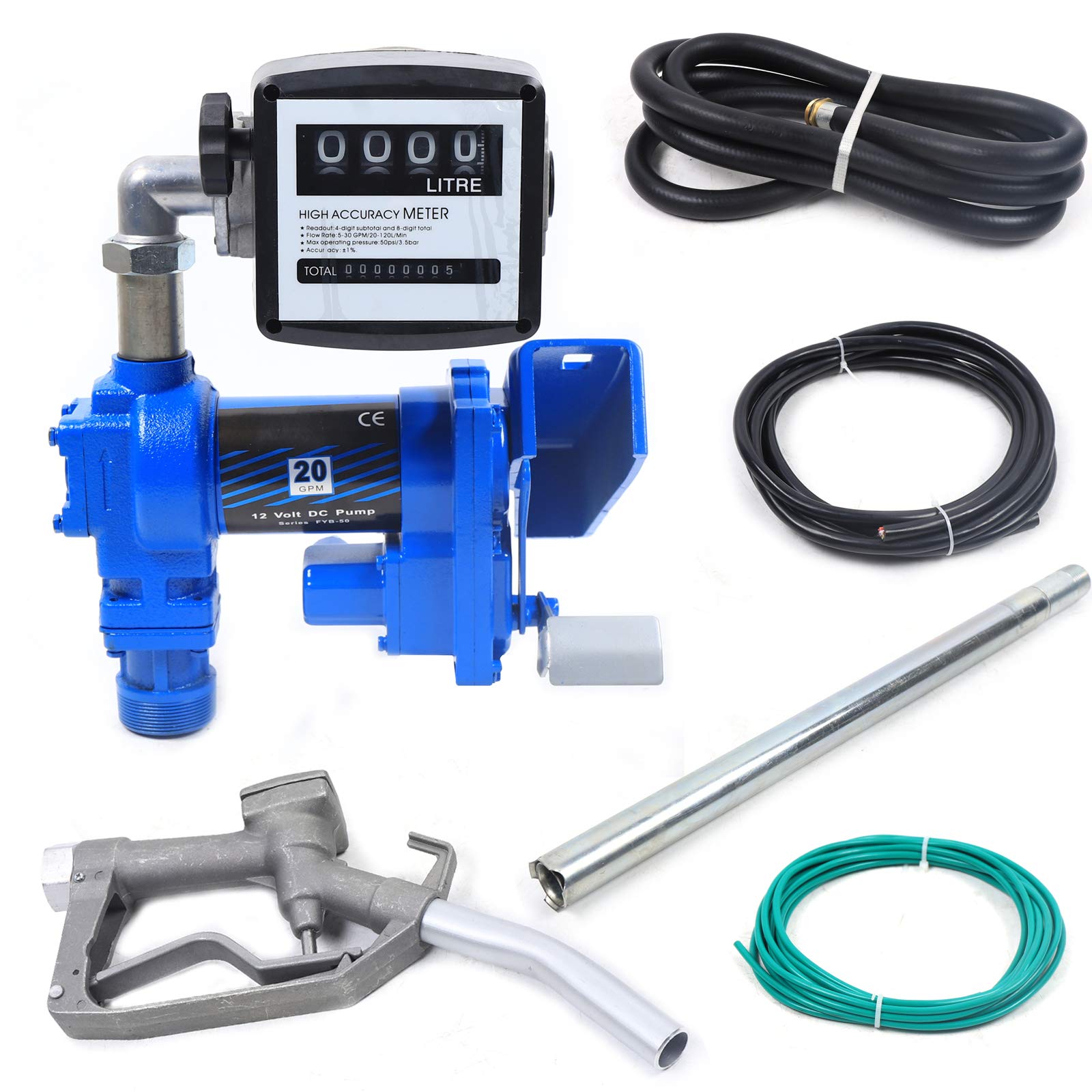 12V Diesel & Gasoline Explosion-Proof Transfer Pump - 265W 20GPM Fuel Dispenser with Flow Meter | Portable for Trucks, Boats, Farm Equipment & Emergency Fuel Transfer