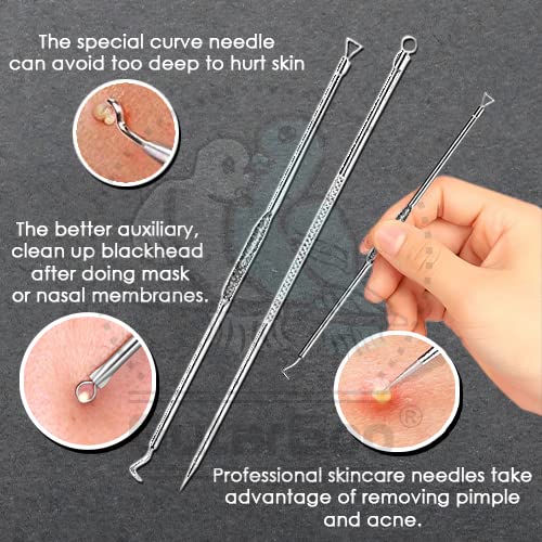 Gutargoo® 4-Piece Blackhead Remover Kit - Stainless Steel Pimple & Comedone Extractor Tool for Acne Treatment, Blemish Removal, Whitehead Popping - Perfect for Face & Nose Care for Women & Men - Ideal for Home Skincare Routine & Travel Beauty Essentials