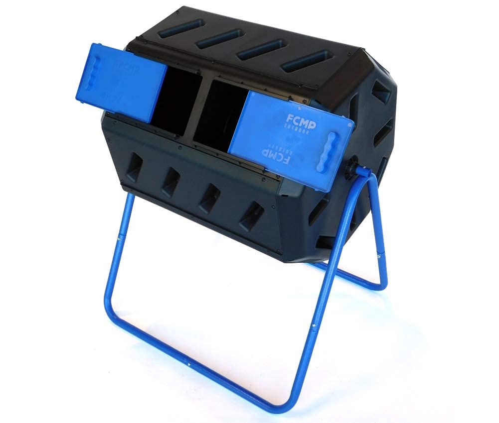 FCMP Outdoor IM4000-DD Dual Chamber Tumbling Composter with Double Doors - 37 Gallon (140L) Blue Compost Bin | Canadian-Made 100% Recycled Resin | Perfect for Backyard, Garden & Organic Waste Recycling