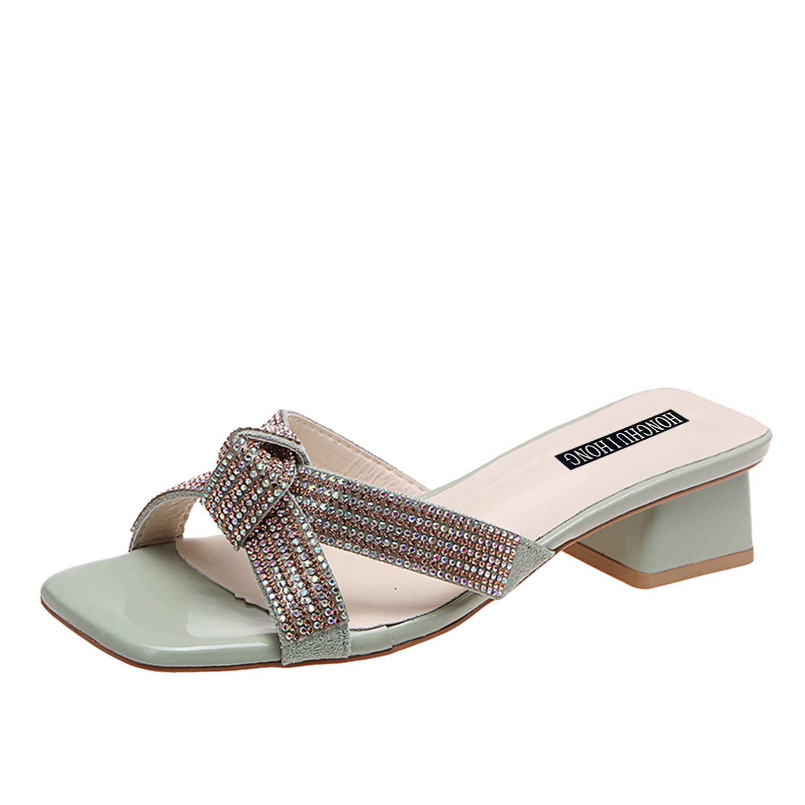 Sparkly Rhinestone Heeled Slippers - Women's Fashion Leather Sandals for Summer Beach & Travel | Comfortable Thick-Soled High Heel Slippers for Parties, Weddings & Vacation Wear
