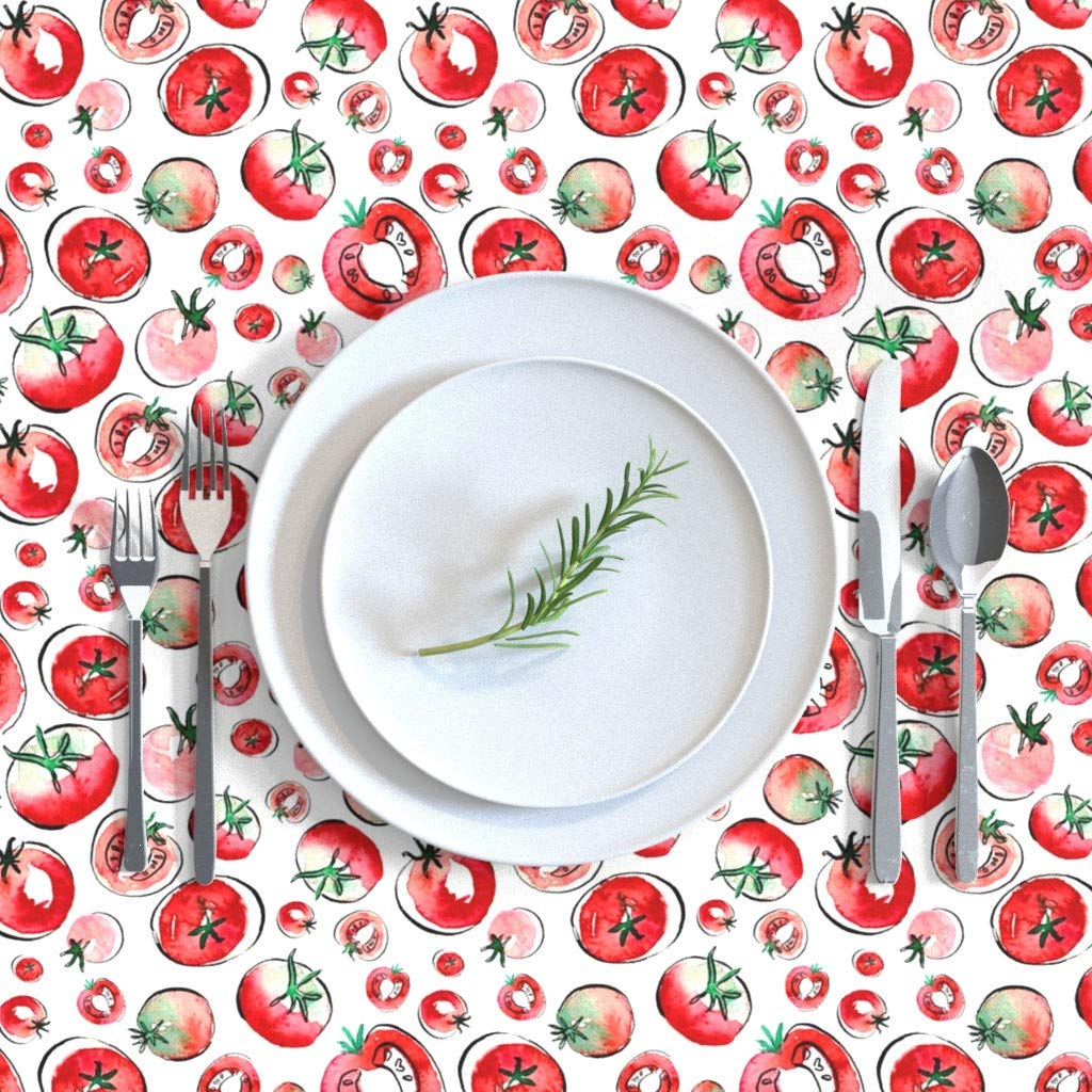 Watercolor Garden Summer Fruit & Vegetable Print Cotton Sateen Tablecloth - 90