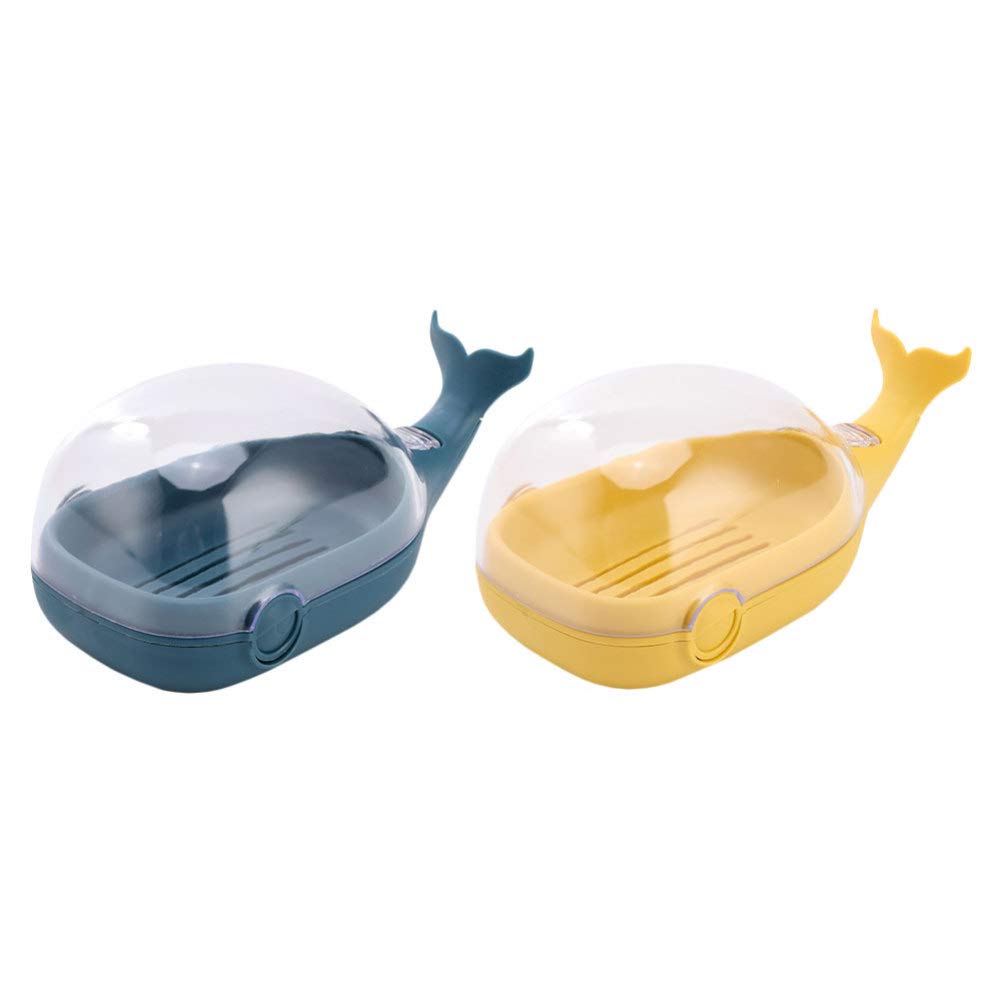 2-Pack Whale Drain Soap Box - Portable Travel Soap Container with Drain Holes, Clear Plastic Soap Holder for Bathroom, Kitchen & Travel - Double Layer PP Clamshell Design for Shower, Sink & Countertop Organization