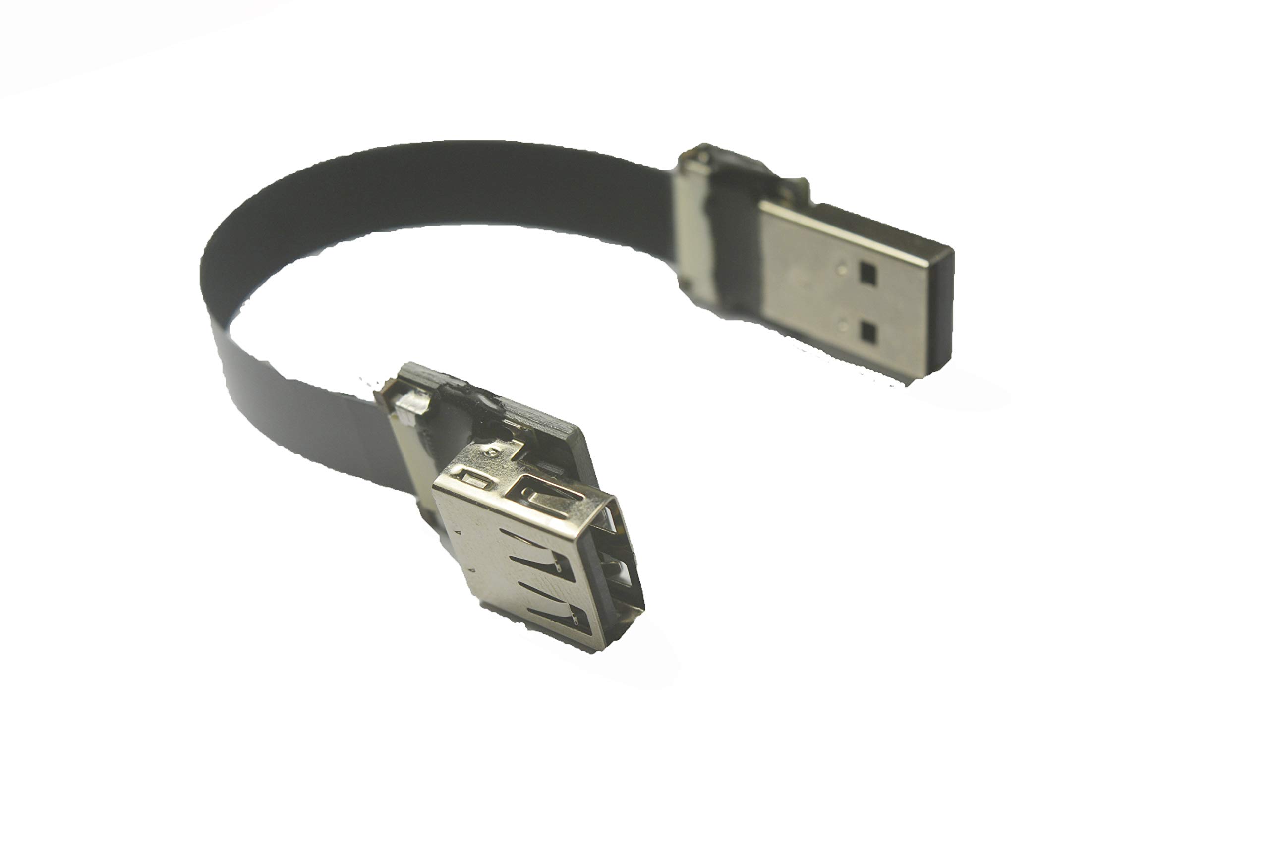 FPV Flat Slim Thin Ribbon FPC Cable - USB A Male to Female Straight Connector - 15CM Black - Sync & Charge Cable for Drones, Cameras, and Electronics